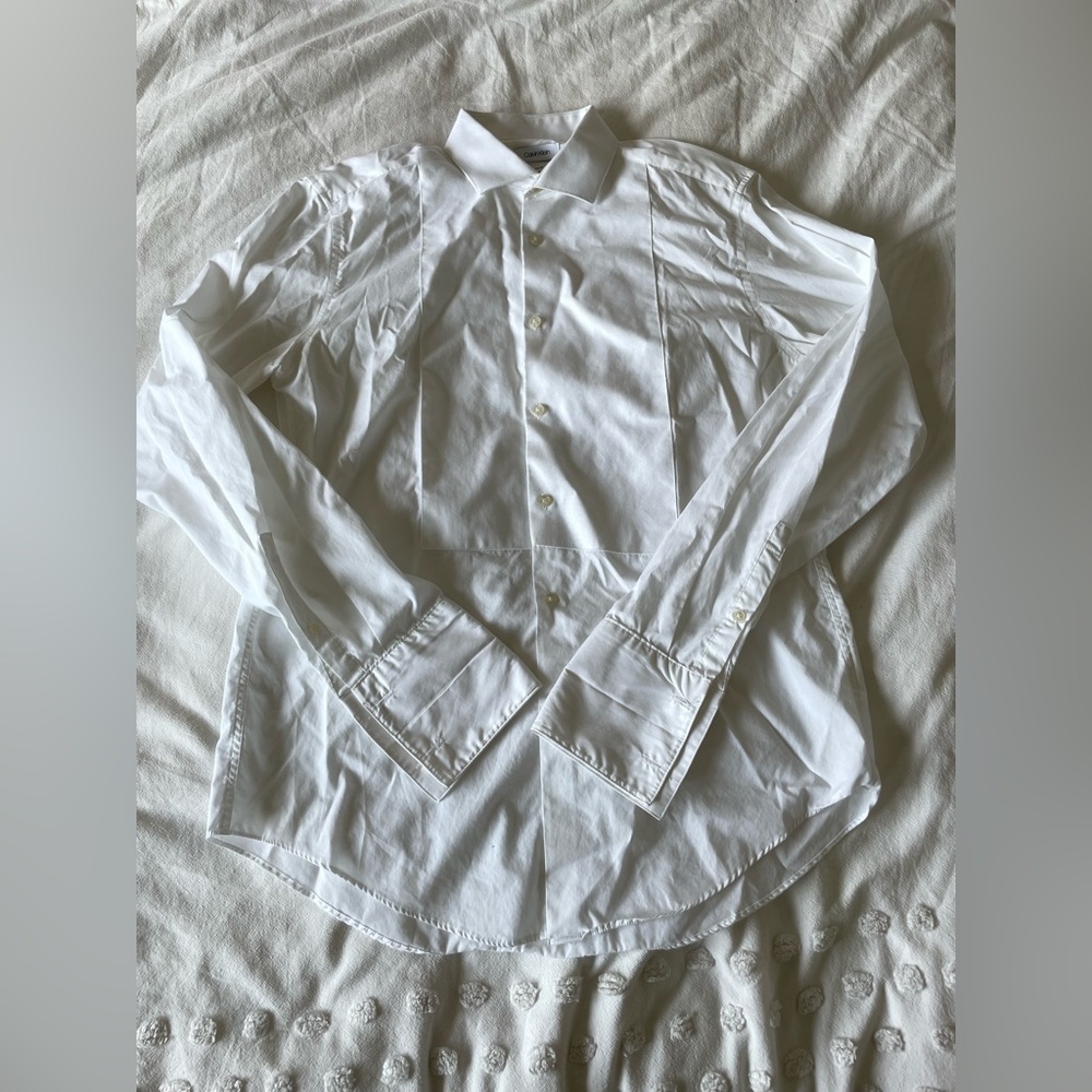 White Calvin Klein Tuxedo Button Down Dress Shirt